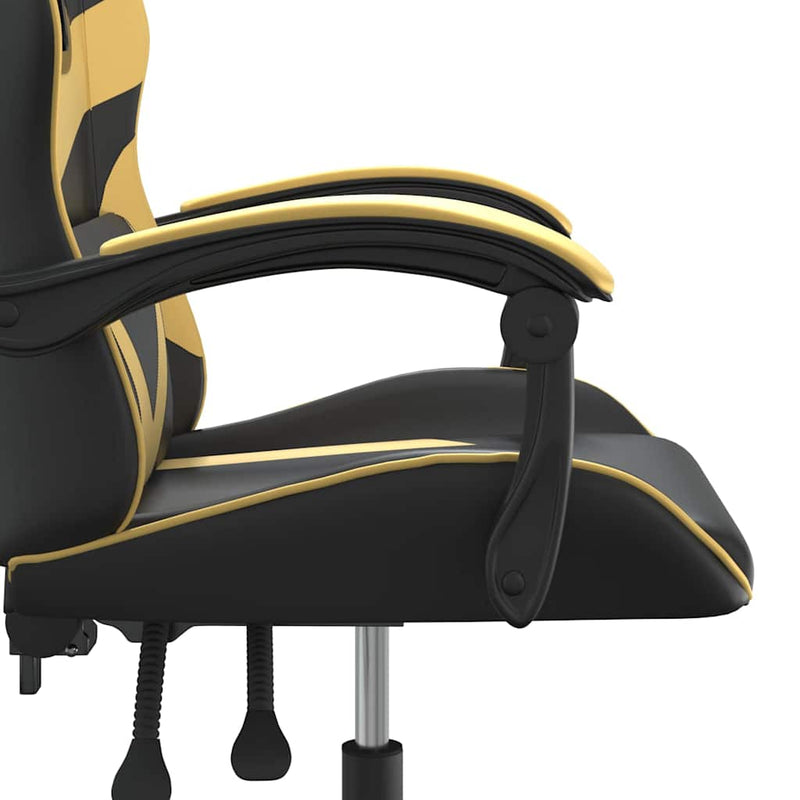 Scaun de gaming pivotant, negru și auriu, piele ecologică