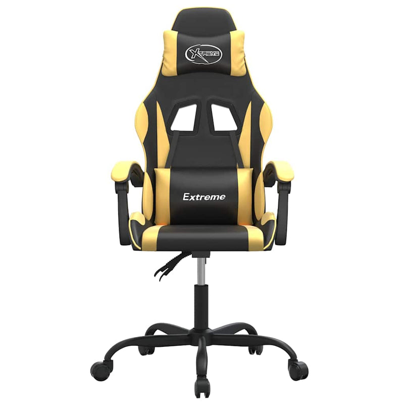 Scaun de gaming pivotant, negru și auriu, piele ecologică