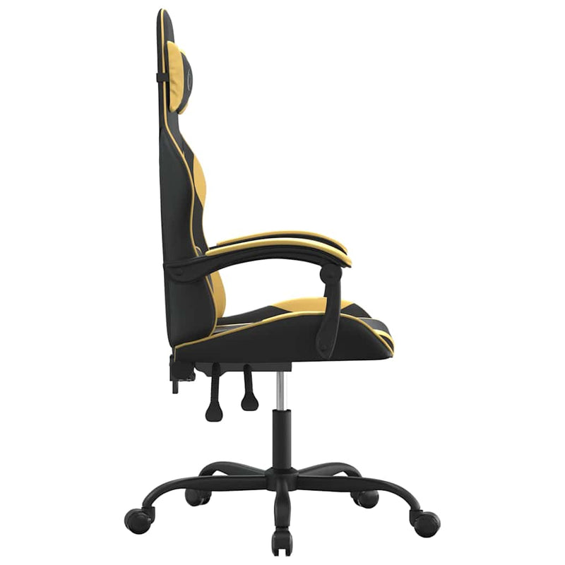 Scaun de gaming pivotant, negru și auriu, piele ecologică