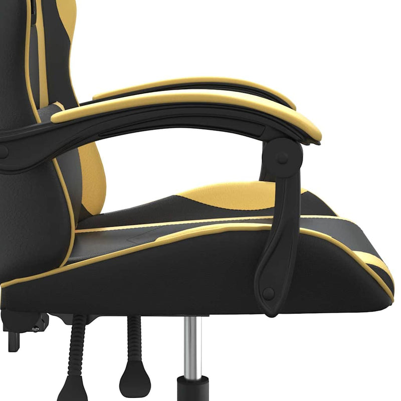 Scaun de gaming pivotant, negru și auriu, piele ecologică