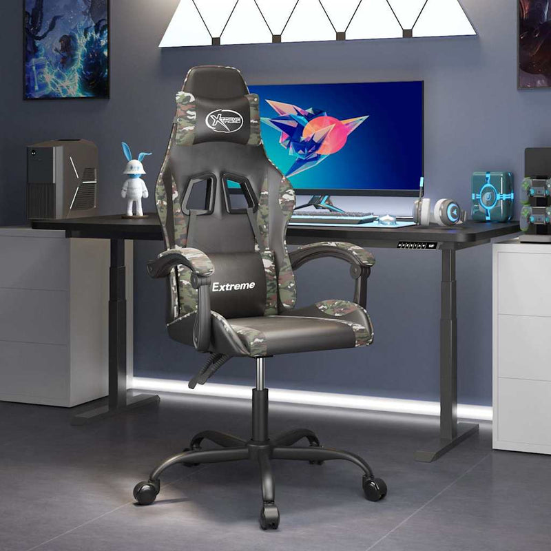 Scaun de gaming pivotant, negru și camuflaj, piele ecologică