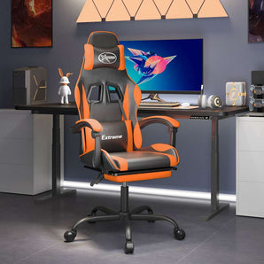 Scaun de gaming pivotant/suport picioare negru/oranj piele eco