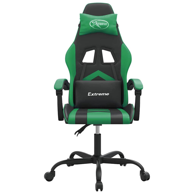 Scaun de gaming pivotant, negru și verde, piele ecologică