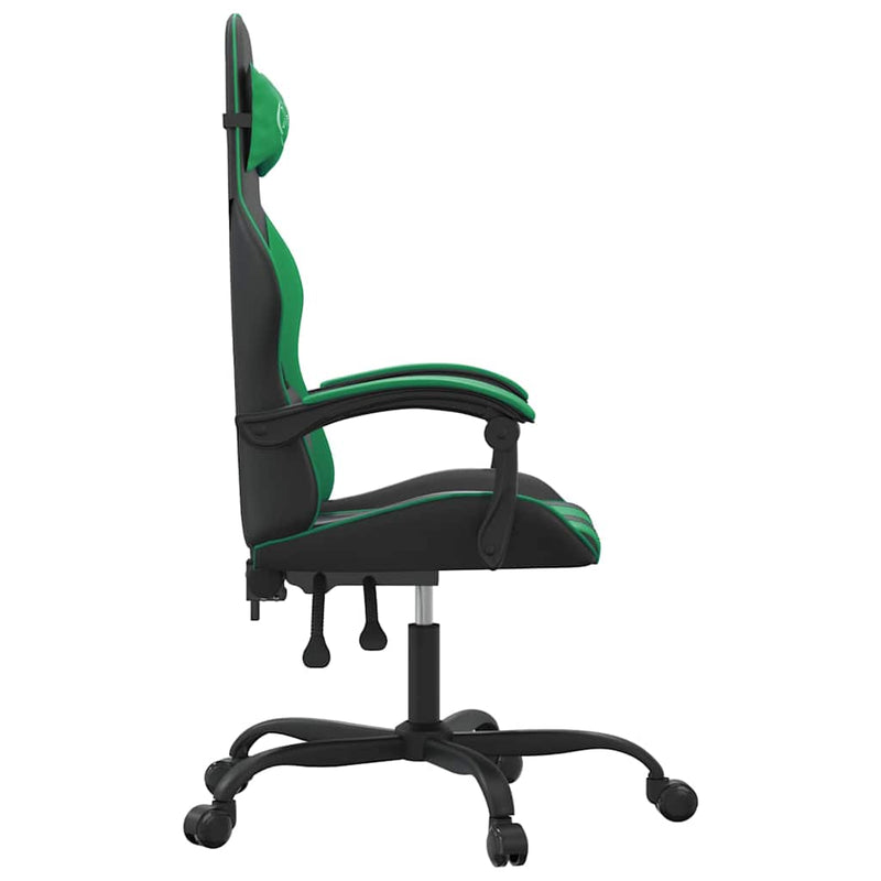 Scaun de gaming pivotant, negru și verde, piele ecologică