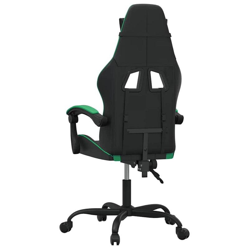 Scaun de gaming pivotant, negru și verde, piele ecologică