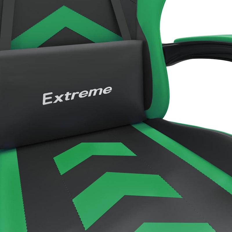Scaun de gaming pivotant, negru și verde, piele ecologică