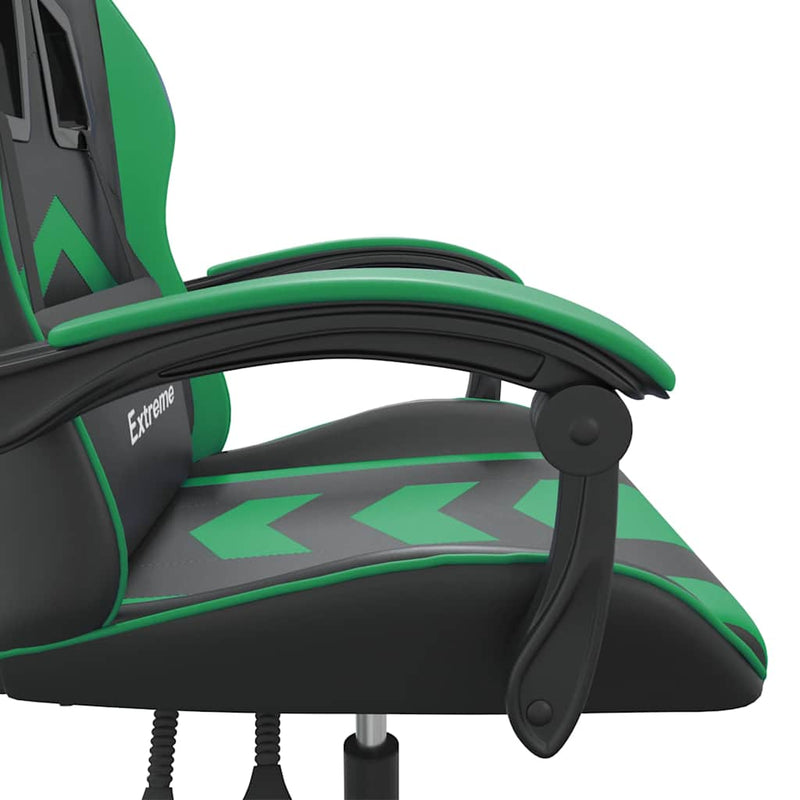 Scaun de gaming pivotant, negru și verde, piele ecologică