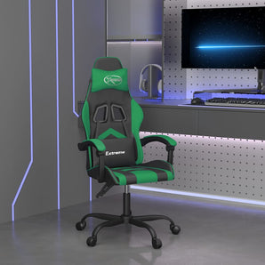 Scaun de gaming pivotant, negru și verde, piele ecologică