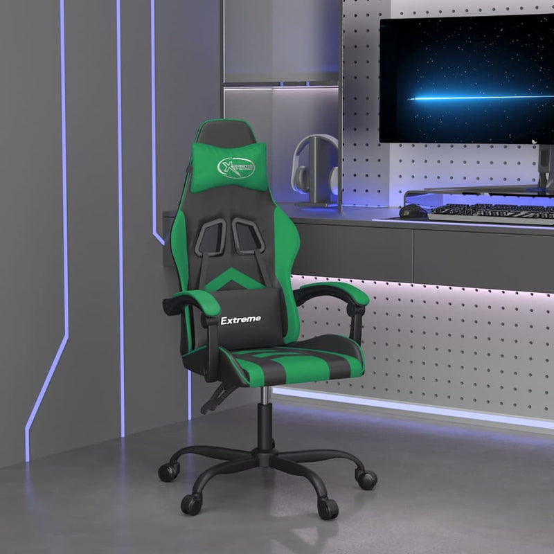 Scaun de gaming pivotant, negru și verde, piele ecologică