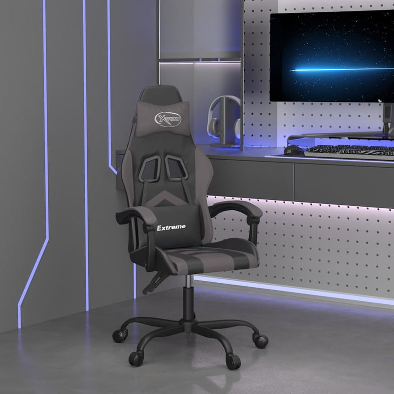 Scaun de gaming pivotant, negru și gri, piele ecologică