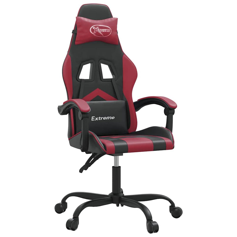 Scaun de gaming pivotant, negru și roșu vin, piele ecologică