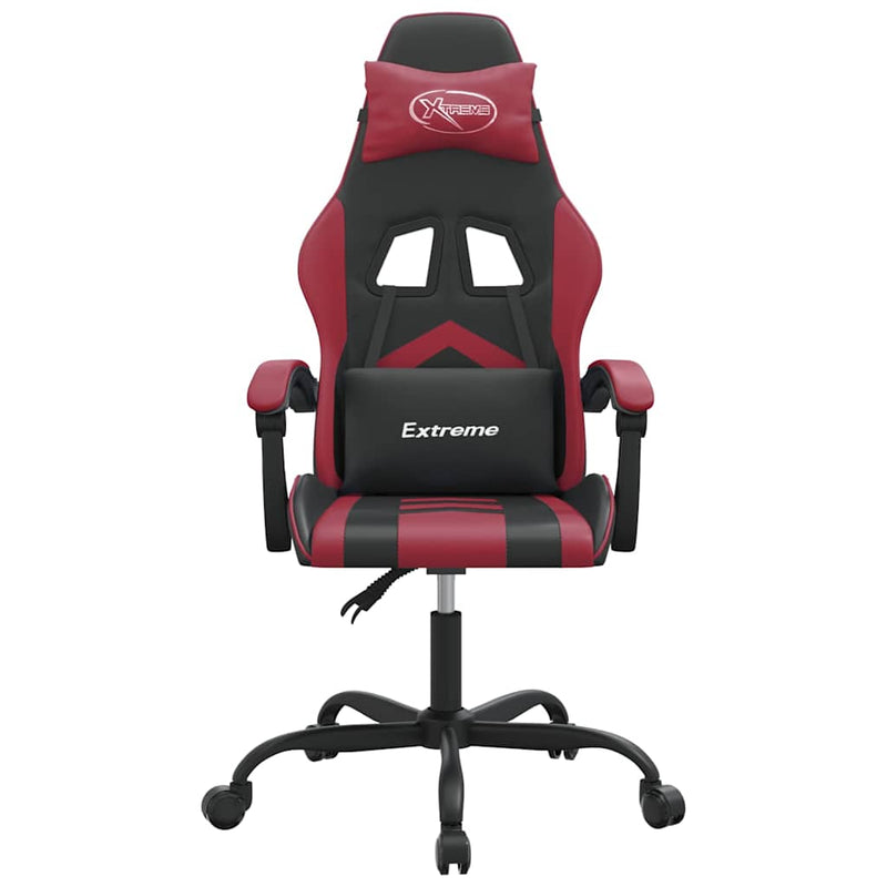 Scaun de gaming pivotant, negru și roșu vin, piele ecologică
