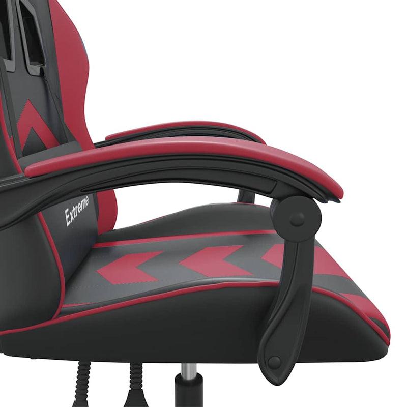 Scaun de gaming pivotant, negru și roșu vin, piele ecologică