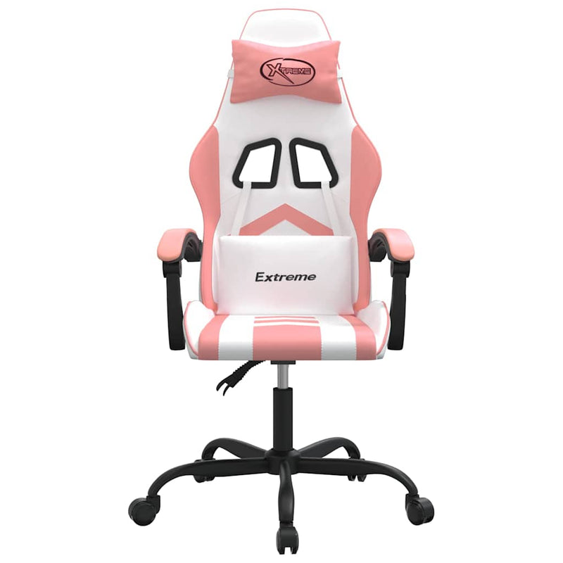 Scaun de gaming pivotant, alb și roz, piele ecologică