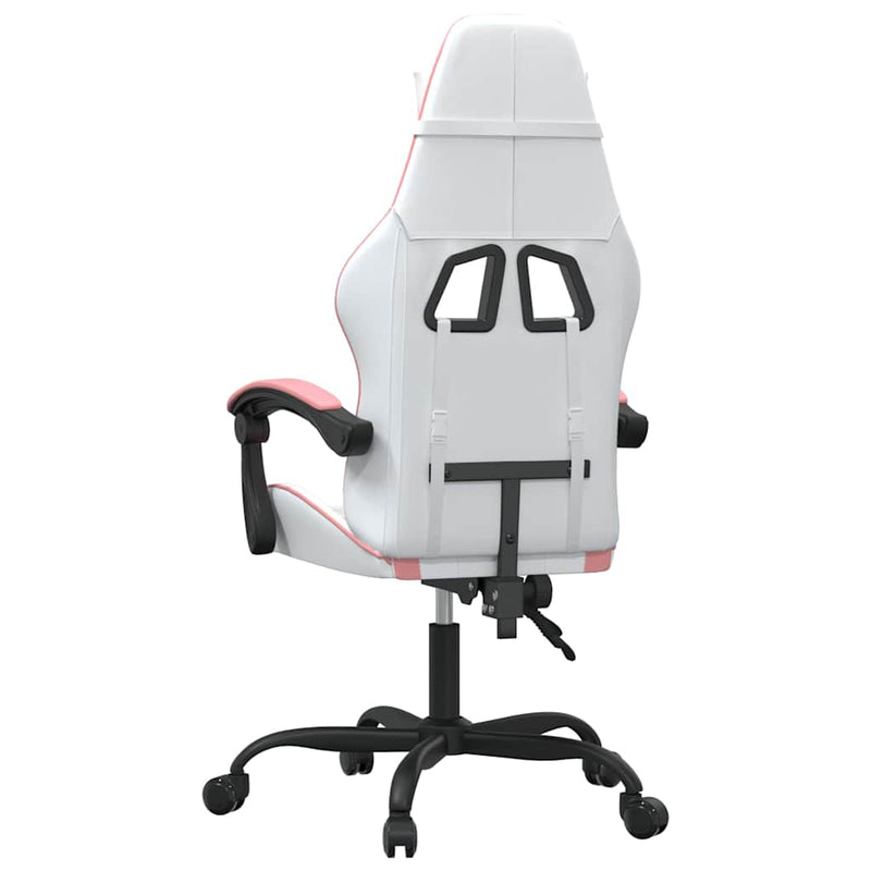 Scaun de gaming pivotant, alb și roz, piele ecologică