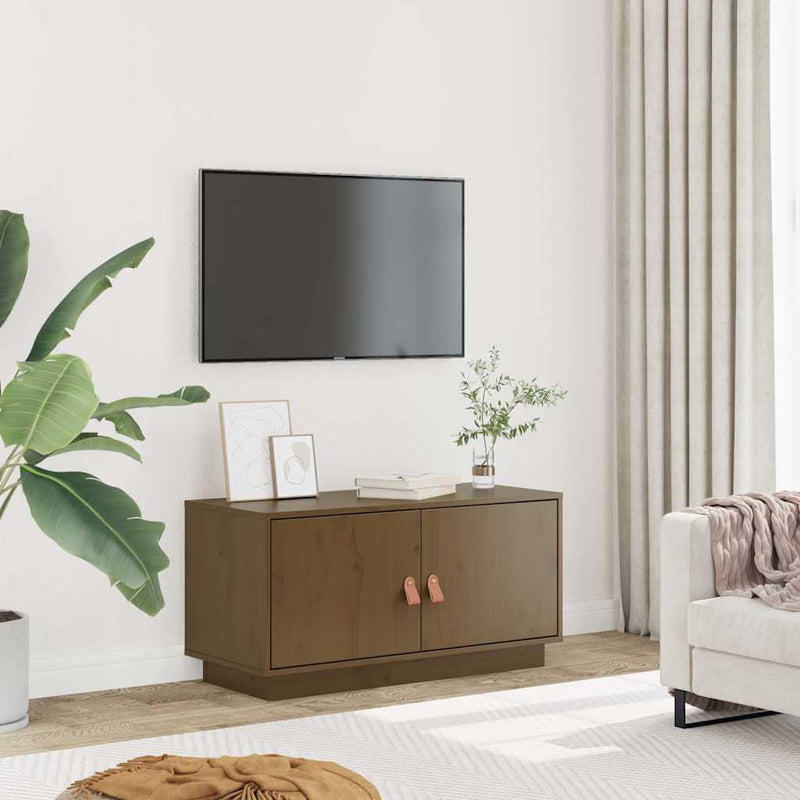 Comodă TV, maro miere, 80x34x40 cm, lemn masiv de pin