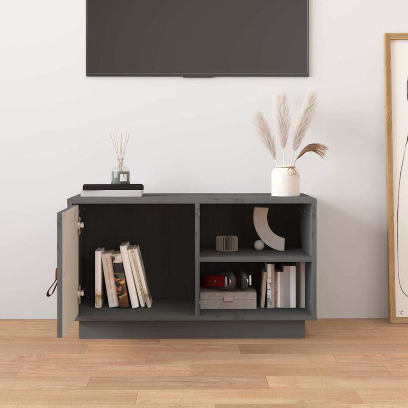 Comodă TV, gri, 70x34x40 cm, lemn masiv de pin