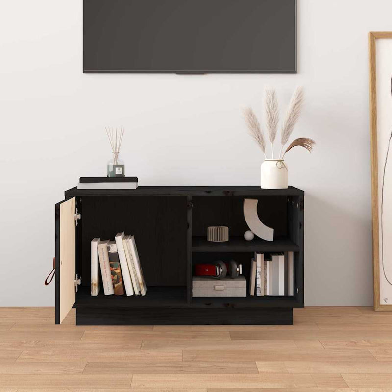 Comodă TV, negru, 70x34x40 cm, lemn masiv de pin