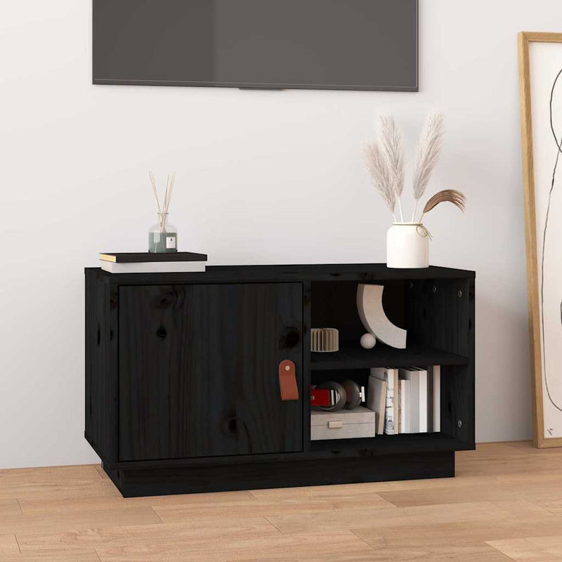 Comodă TV, negru, 70x34x40 cm, lemn masiv de pin