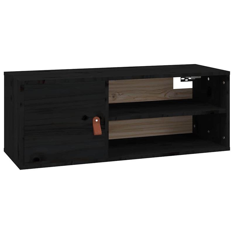 Dulap de perete, negru, 80x30x30 cm, lemn masiv de pin