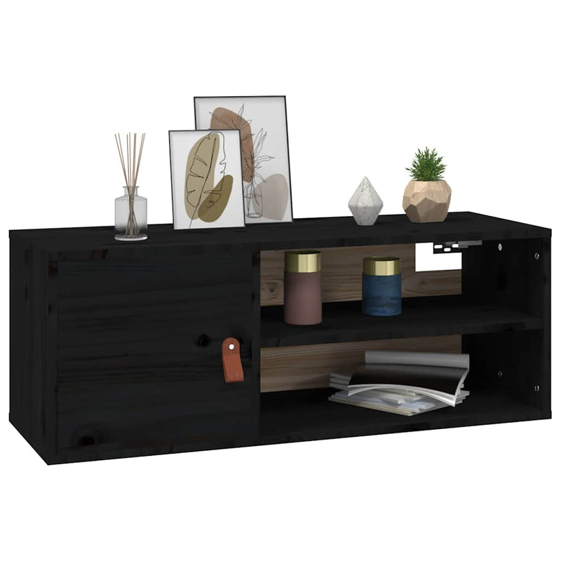Dulap de perete, negru, 80x30x30 cm, lemn masiv de pin