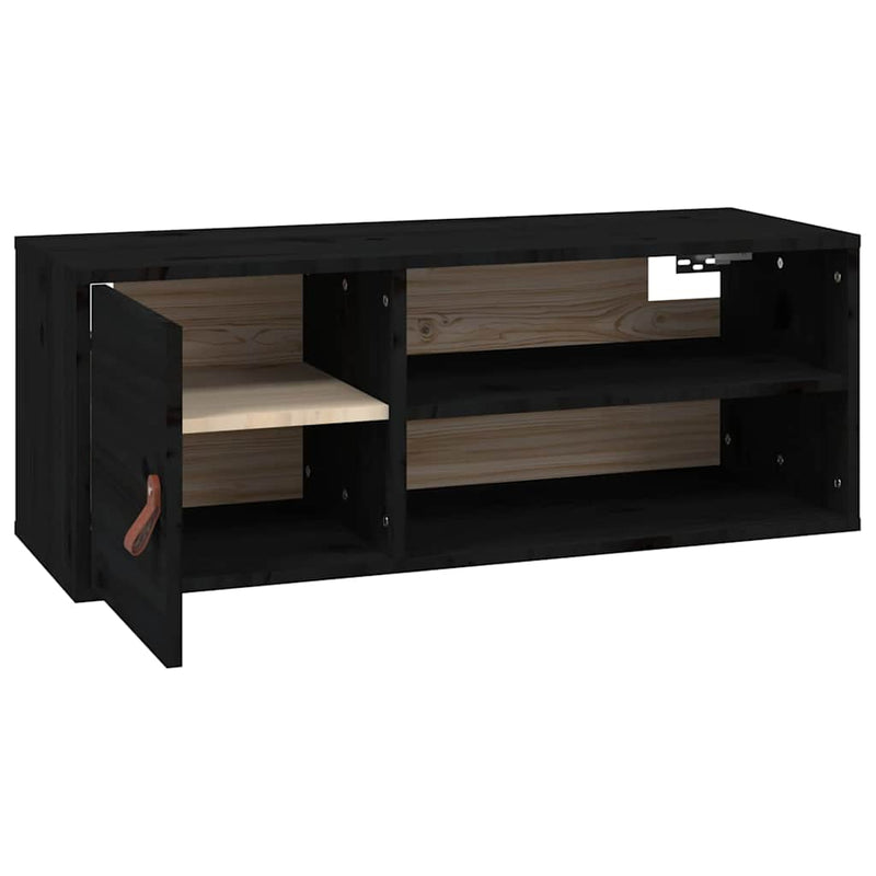 Dulap de perete, negru, 80x30x30 cm, lemn masiv de pin
