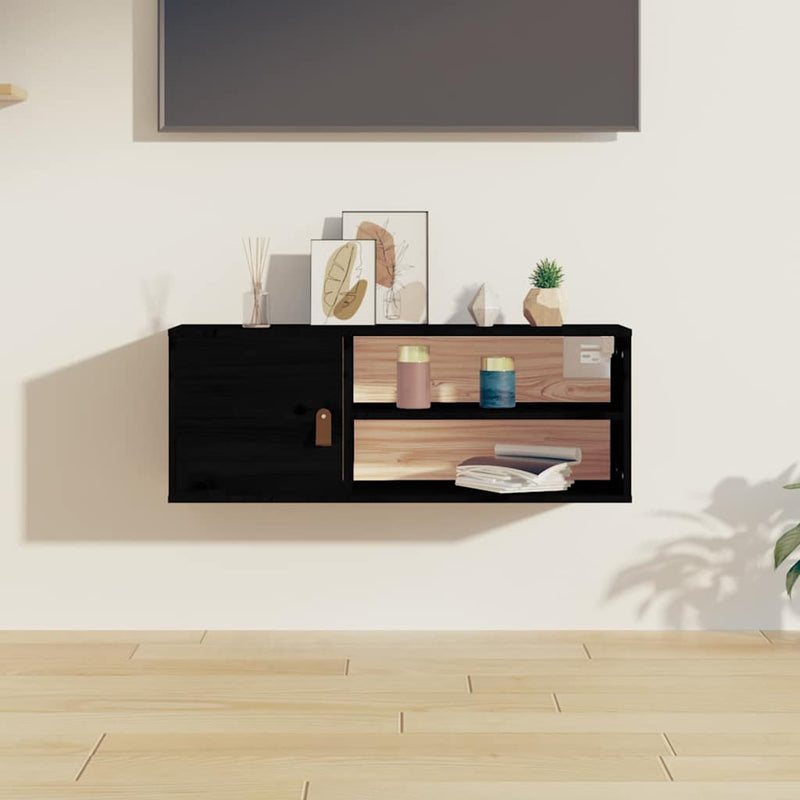 Dulap de perete, negru, 80x30x30 cm, lemn masiv de pin