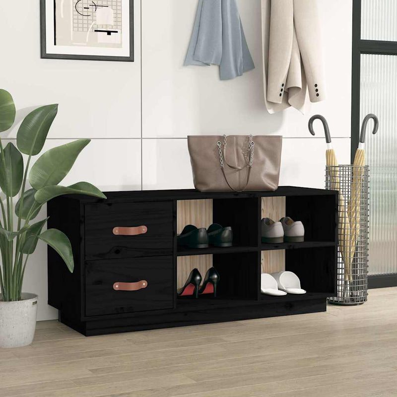 Bancă pentru pantofi, negru, 100x34x45 cm, lemn masiv de pin