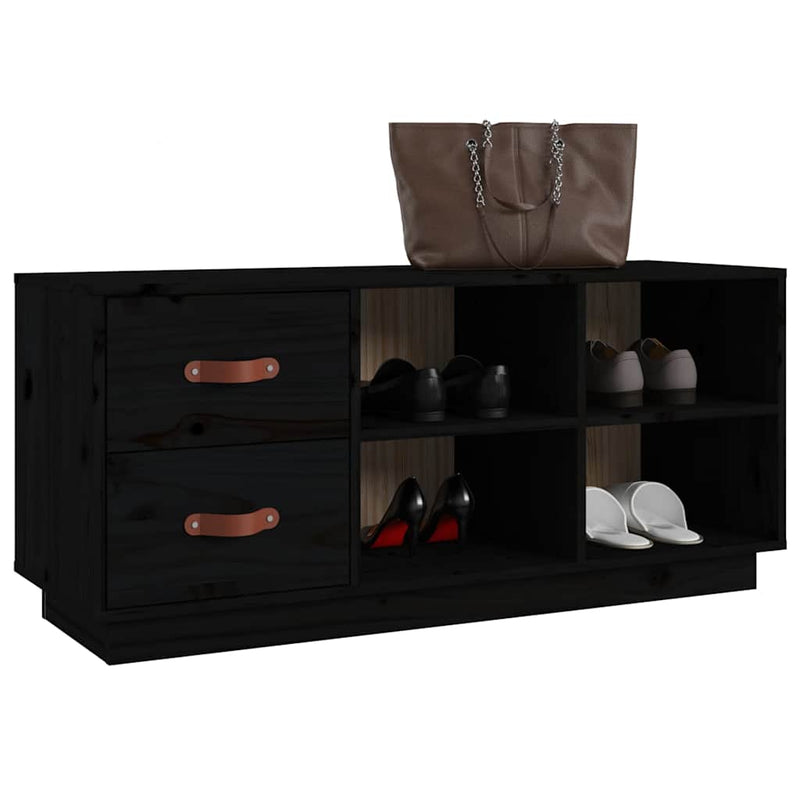 Bancă pentru pantofi, negru, 100x34x45 cm, lemn masiv de pin