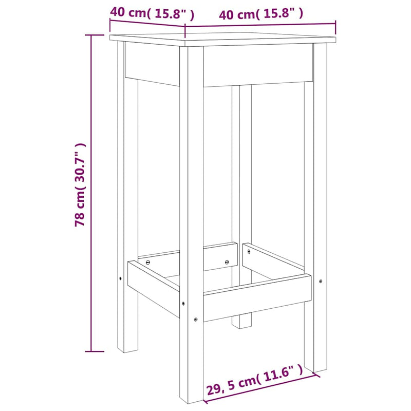 Scaune de bar, 2 buc., alb, 40x40x78 cm, lemn masiv de pin
