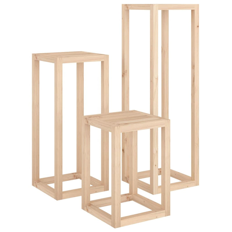 Set suport de plante, 3 piese, lemn masiv de pin