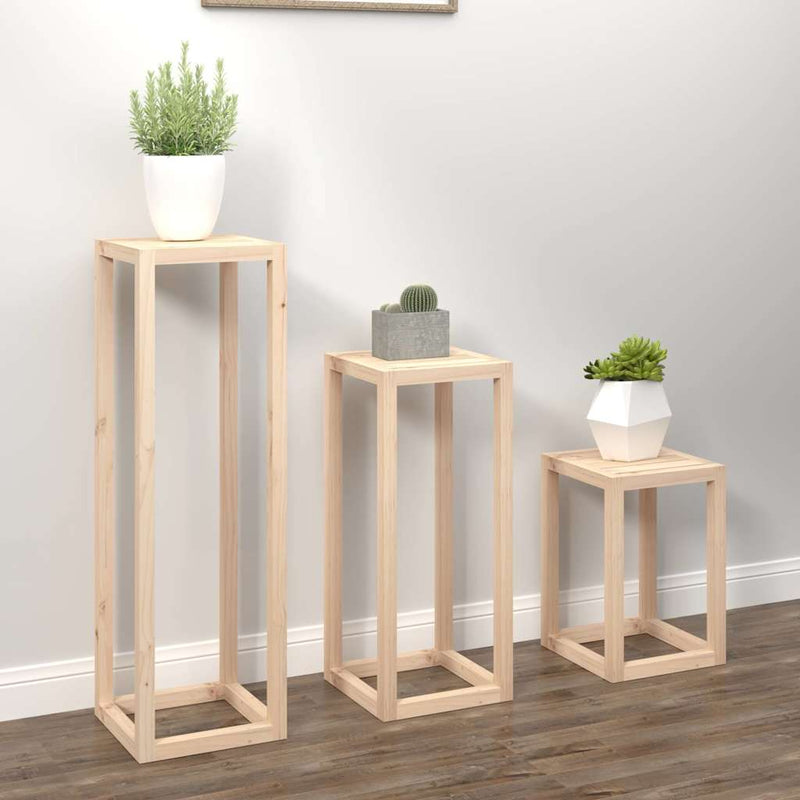 Set suport de plante, 3 piese, lemn masiv de pin