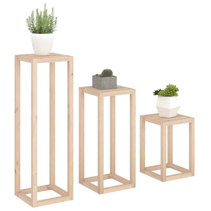 Set suport de plante, 3 piese, lemn masiv de pin