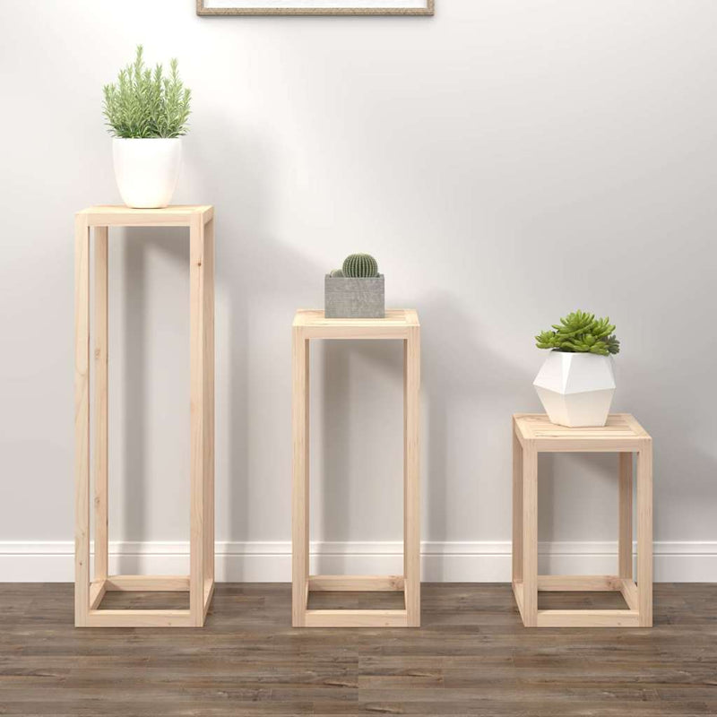 Set suport de plante, 3 piese, lemn masiv de pin