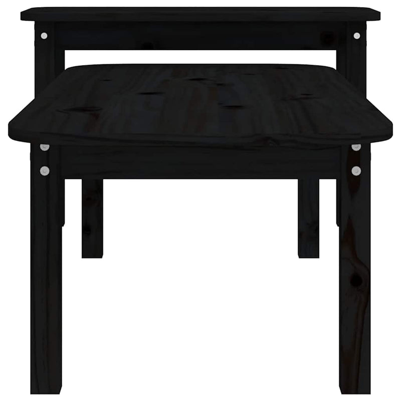 Set măsuțe de cafea, 2 piese, negru, lemn masiv de pin