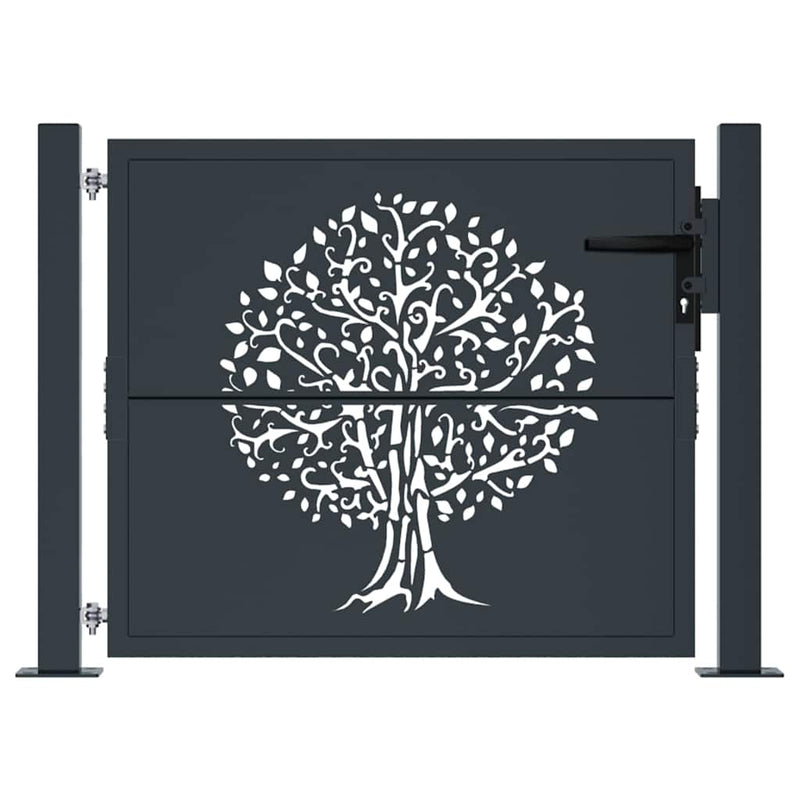 Poartă de grădină antracit 100x100 cm oțel model copac
