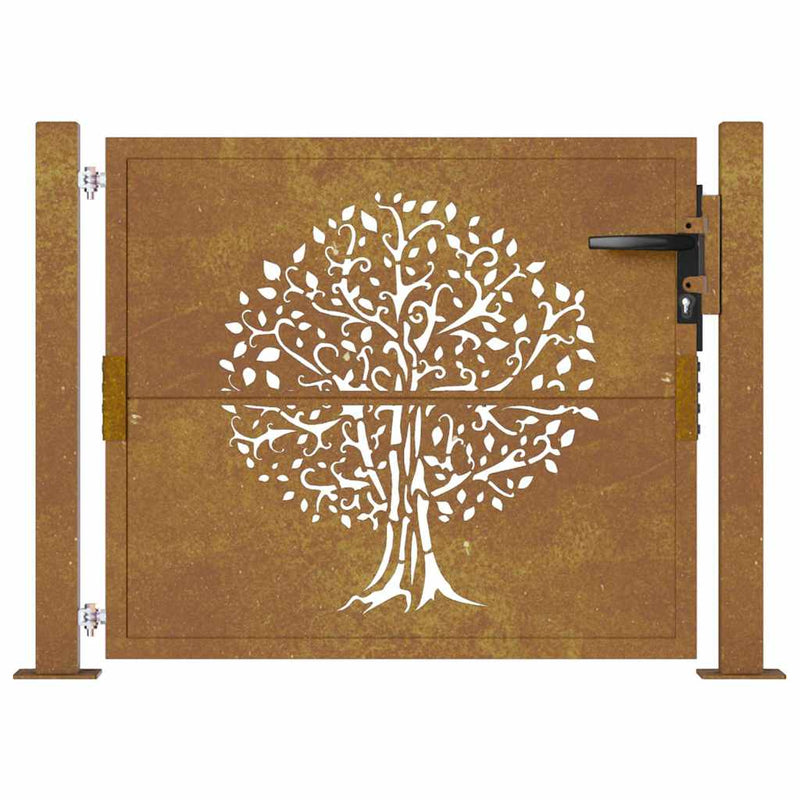 Poartă de grădină 100x75 cm, oțel corten, design copac