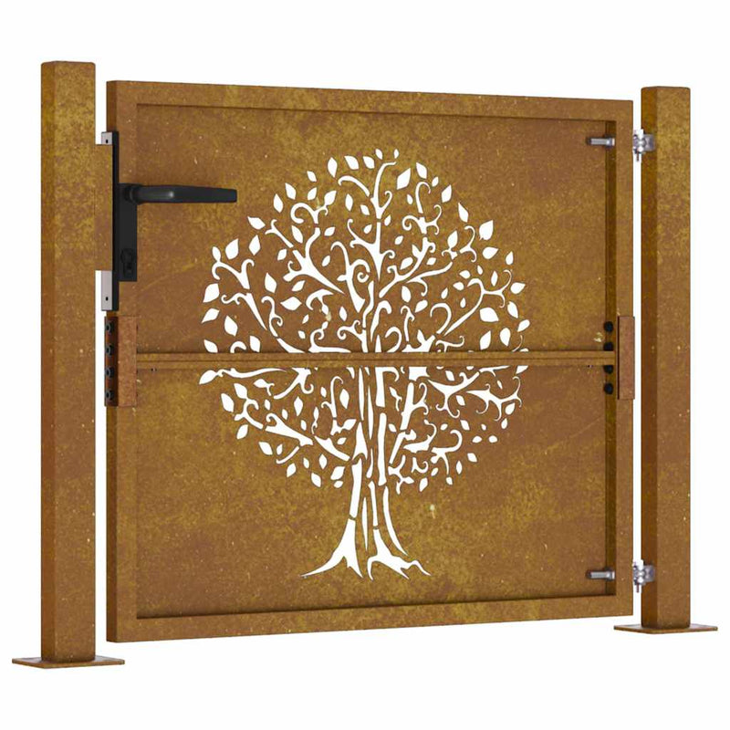 Poartă de grădină 100x75 cm, oțel corten, design copac