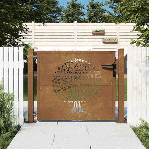Poartă de grădină 100x100 cm, oțel corten, design copac