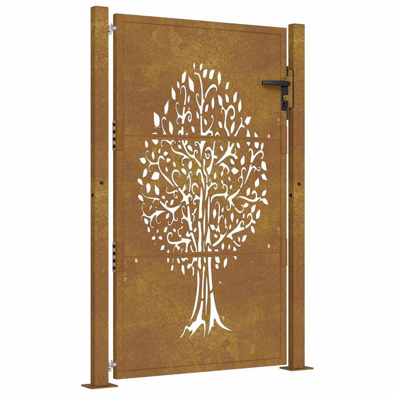Poartă de grădină 100x125 cm, oțel corten, design copac