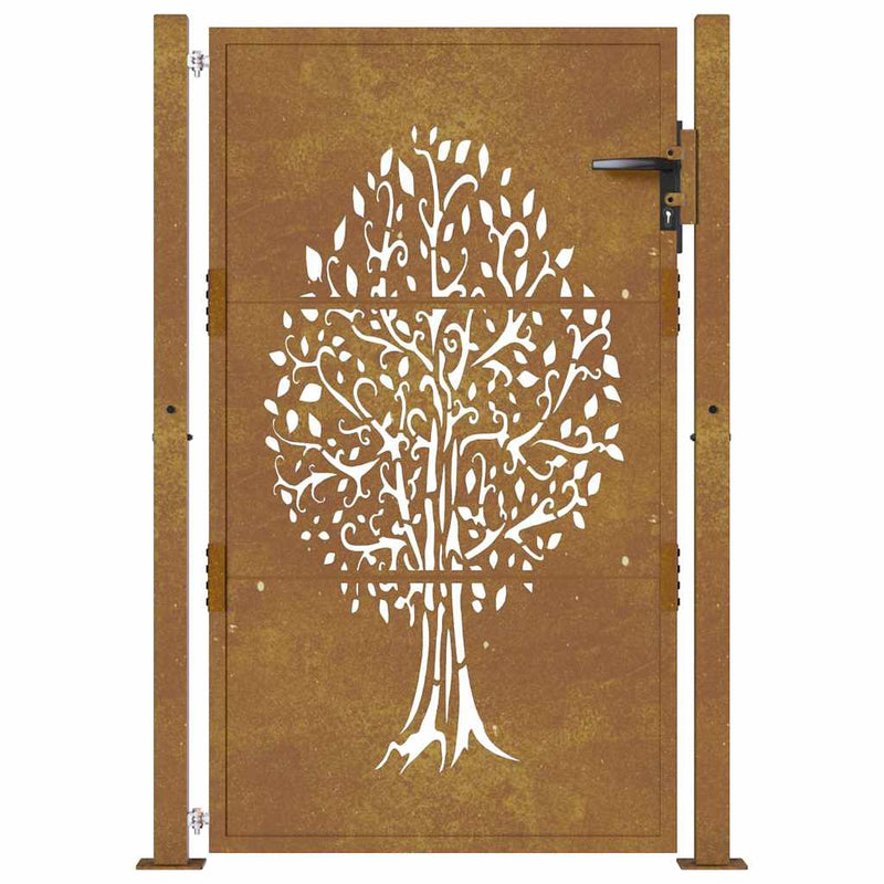 Poartă de grădină 100x125 cm, oțel corten, design copac