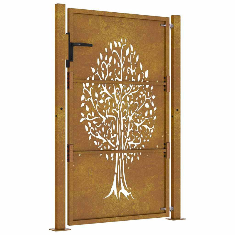 Poartă de grădină 100x125 cm, oțel corten, design copac