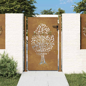 Poartă de grădină 100x125 cm, oțel corten, design copac