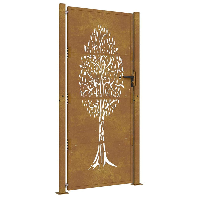 Poartă de grădină 100x175 cm, oțel corten, design copac