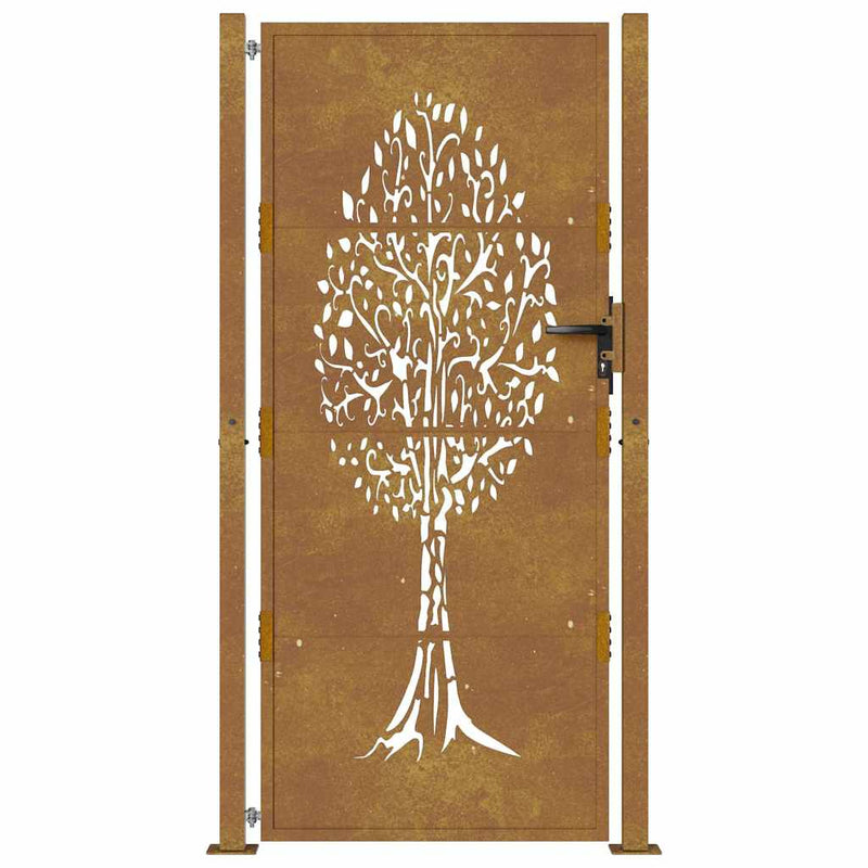 Poartă de grădină 100x175 cm, oțel corten, design copac