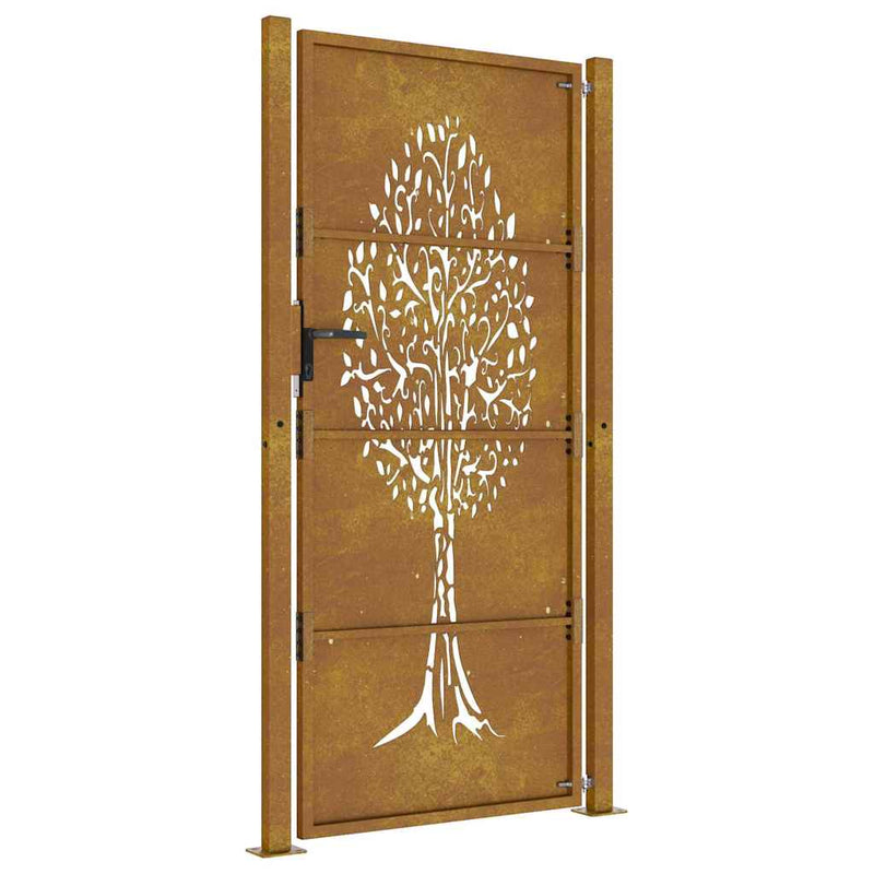 Poartă de grădină 100x175 cm, oțel corten, design copac