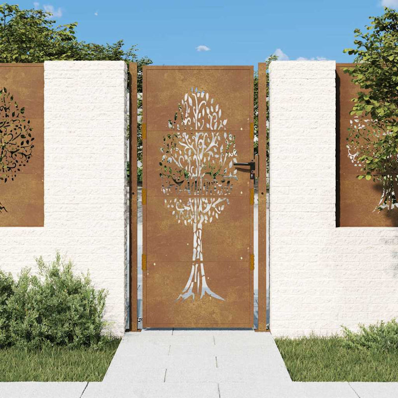 Poartă de grădină 100x175 cm, oțel corten, design copac