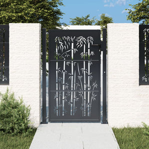 Poartă de grădină antracit 100x125 cm oțel, design bambus