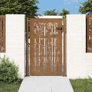 Poartă de grădină 100x125 cm, oțel corten, design bambus