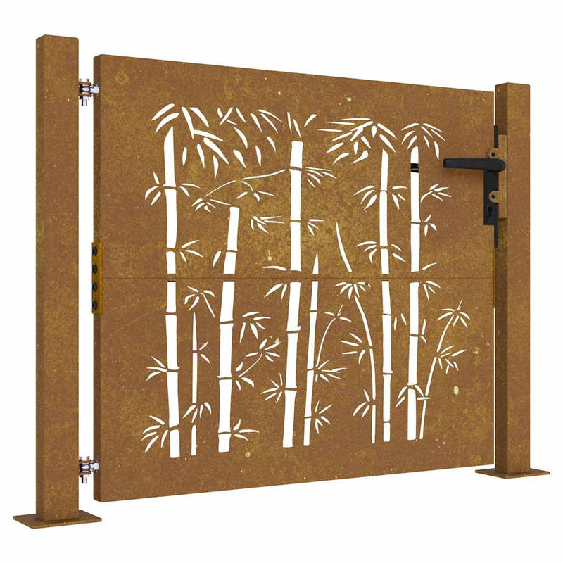 Poartă de grădină 100x100 cm, oțel corten, design bambus
